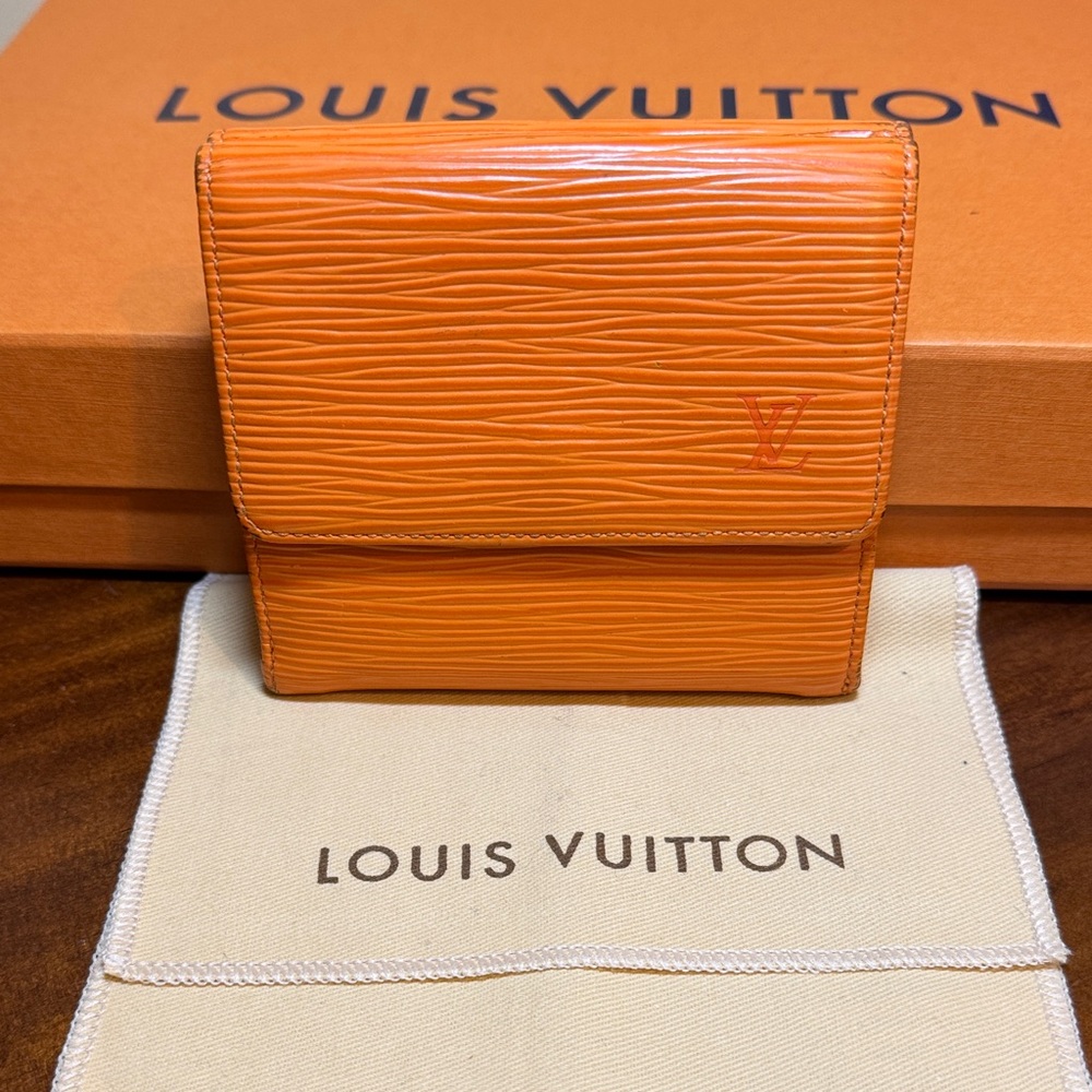 Louis Vuitton Orange Epi Leather Wallet/Clutch W/COA and Dust Bag
